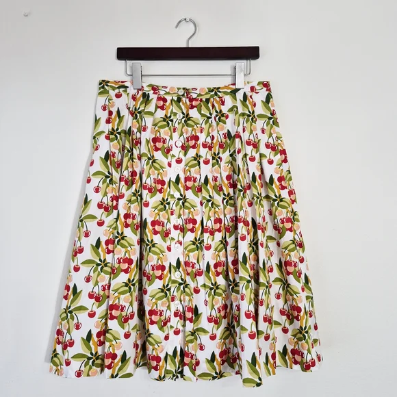 Brooks Brothers White Cherry-Print Pleated Midi Skirt - Picture 2 of 5